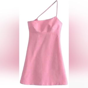 -276 Indefeir Asymmetrical Mini Dress One Shoulder Pink Size Small For Women
